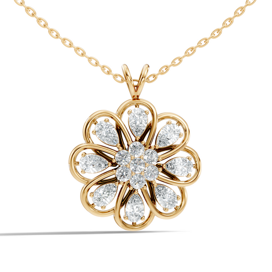 Vintage Flower Design Diamond Pendant Necklace 14K Gold Lab-Grown Diamond Jewelry For Women
