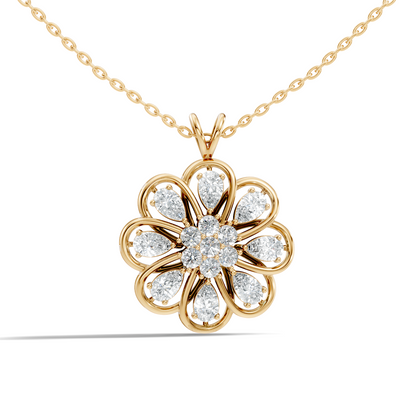 Vintage Flower Design Diamond Pendant Necklace 14K Gold Lab-Grown Diamond Jewelry For Women