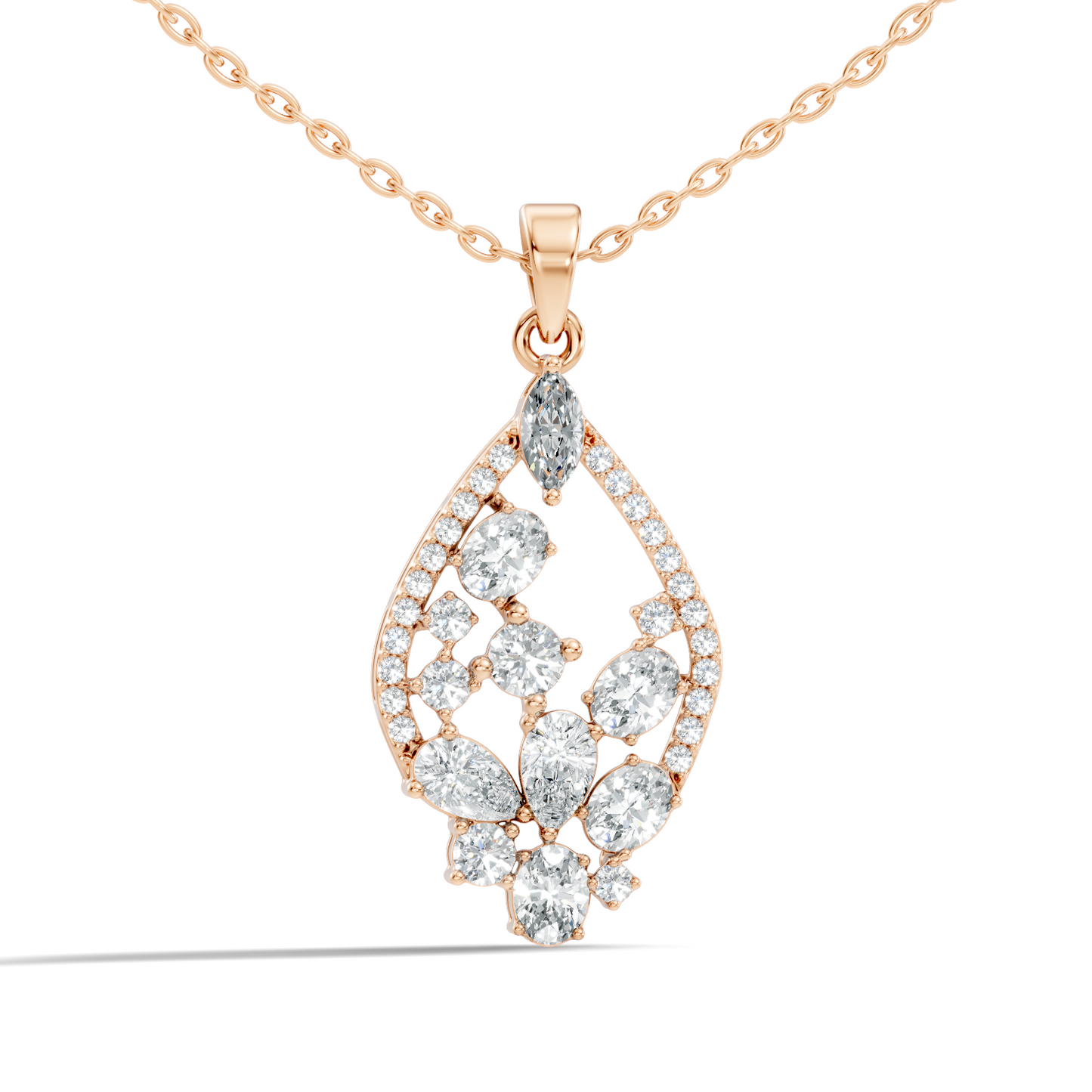 Marquise & Oval Cut Lab-Grown Diamond Pendant Teardrop Halo Necklace In Elegant Jewelry Gift For Her