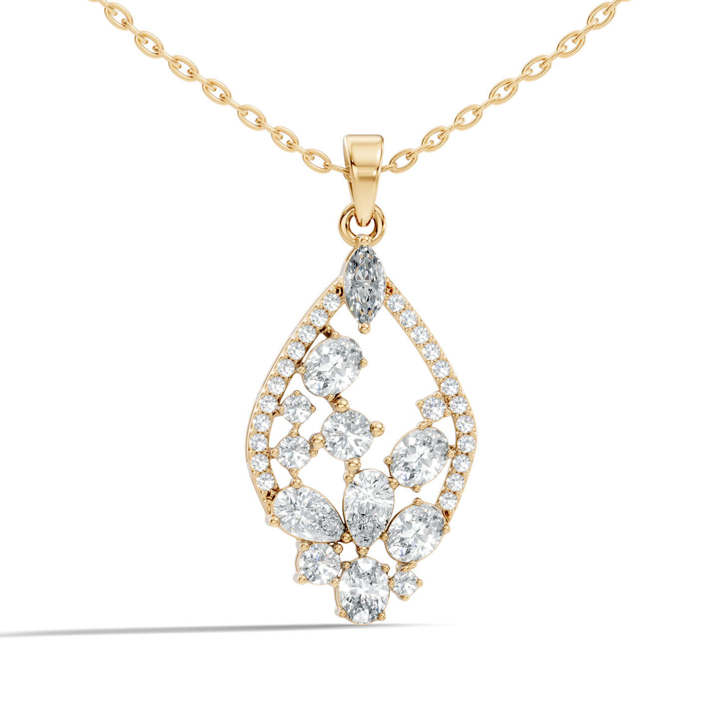 Marquise & Oval Cut Lab-Grown Diamond Pendant Teardrop Halo Necklace In Elegant Jewelry Gift For Her