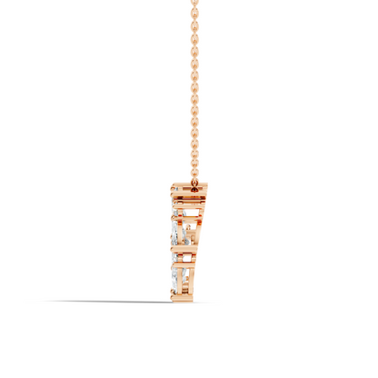 Pear Cut Sparkling Floral Halo Pendant In 14K Rose Gold Sustainable Diamond Necklace For Women
