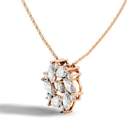 Pear Cut Sparkling Floral Halo Pendant In 14K Rose Gold Sustainable Diamond Necklace For Women