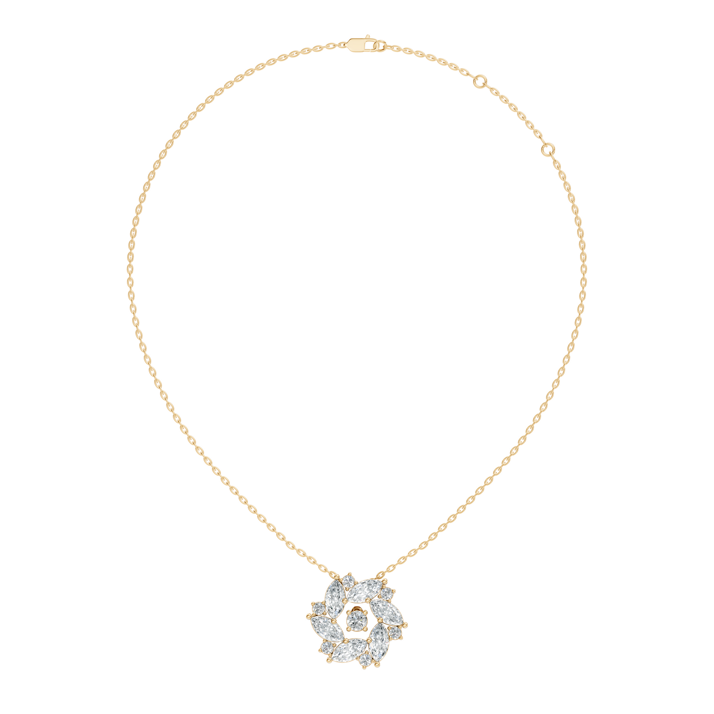 Pear Cut Sparkling Floral Halo Pendant In 14K Rose Gold Sustainable Diamond Necklace For Women