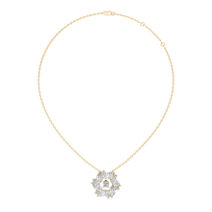 Pear Cut Sparkling Floral Halo Pendant In 14K Rose Gold Sustainable Diamond Necklace For Women
