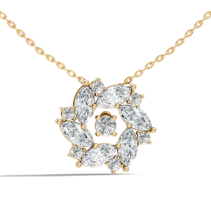Pear Cut Sparkling Floral Halo Pendant In 14K Rose Gold Sustainable Diamond Necklace For Women