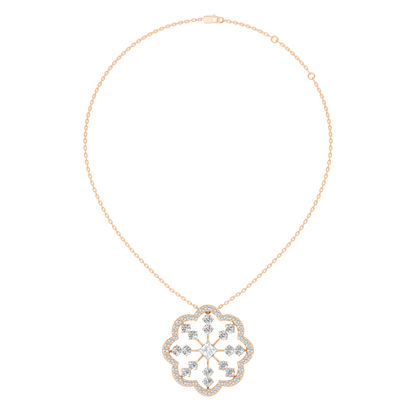 Princess Cut Lab-Grown Diamond Pendant  Vintage Geometric Ornate Floral 14K Rose Gold Necklace