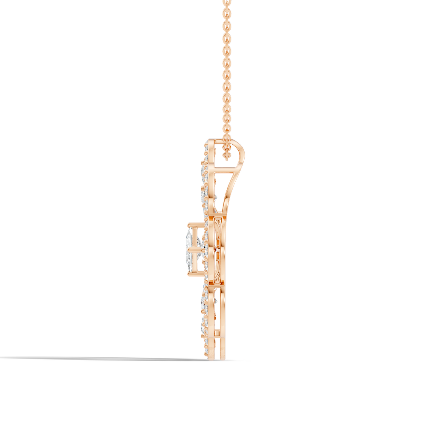 Princess Cut Lab-Grown Diamond Pendant  Vintage Geometric Ornate Floral 14K Rose Gold Necklace