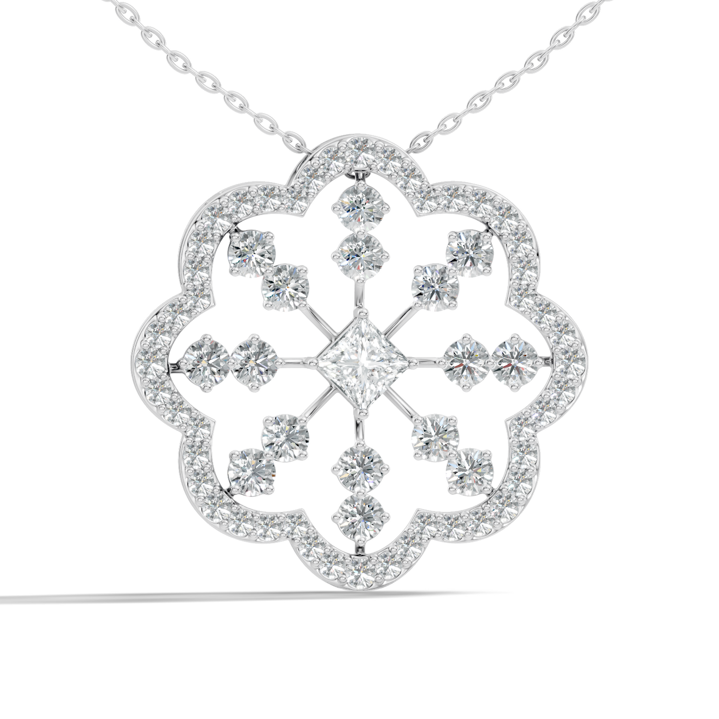 Princess Cut Lab-Grown Diamond Pendant  Vintage Geometric Ornate Floral 14K Rose Gold Necklace