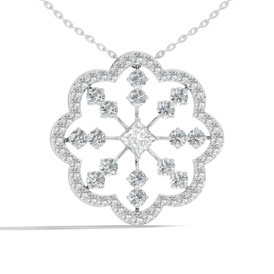 Princess Cut Lab-Grown Diamond Pendant  Vintage Geometric Ornate Floral 14K Rose Gold Necklace