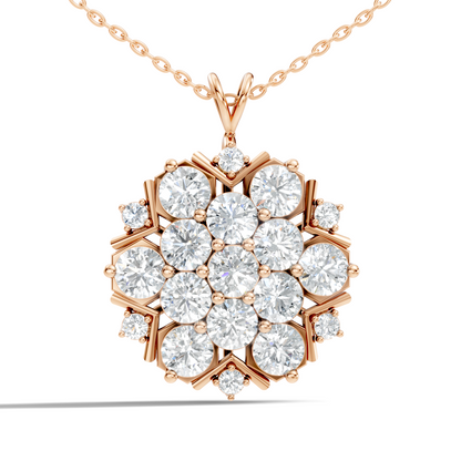 Classic 6.89 Ct Floral Cluster Lab-Grown Diamond Pendant 14K Rose Gold Timeless Jewelry