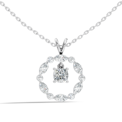 Round Lab-Grown Diamond Circle Pendant For Her Cushion & Marquise Design In 14K Gold
