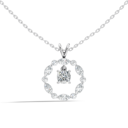 Round Lab-Grown Diamond Circle Pendant For Her Cushion & Marquise Design In 14K Gold
