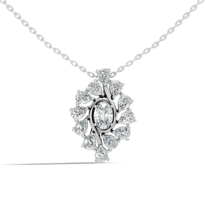 Oval Lab-Grown Diamond Floral Halo Pendant 14K White Gold Necklace With Pear Elegence