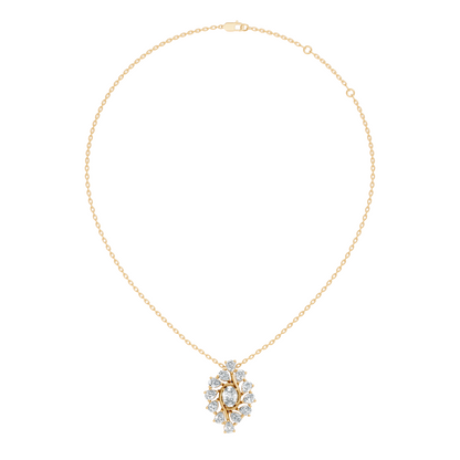 Oval Lab-Grown Diamond Floral Halo Pendant 14K White Gold Necklace With Pear Elegence