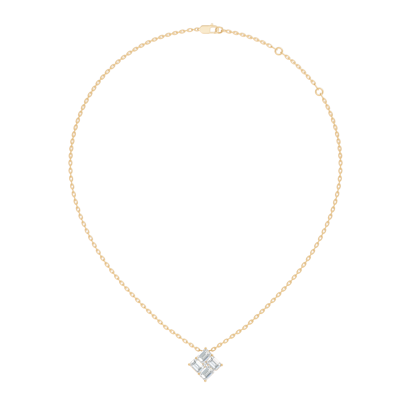 Minimalist Baguette Lab-Grown Diamond Square Pendant In14K Rose Gold Classic Necklace
