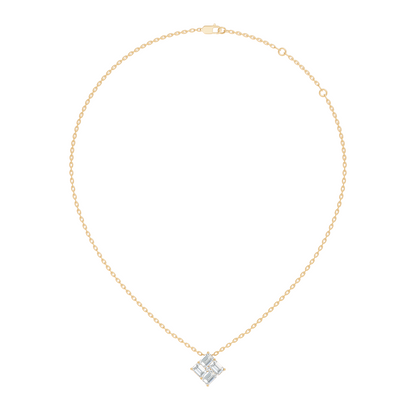 Minimalist Baguette Lab-Grown Diamond Square Pendant In14K Rose Gold Classic Necklace