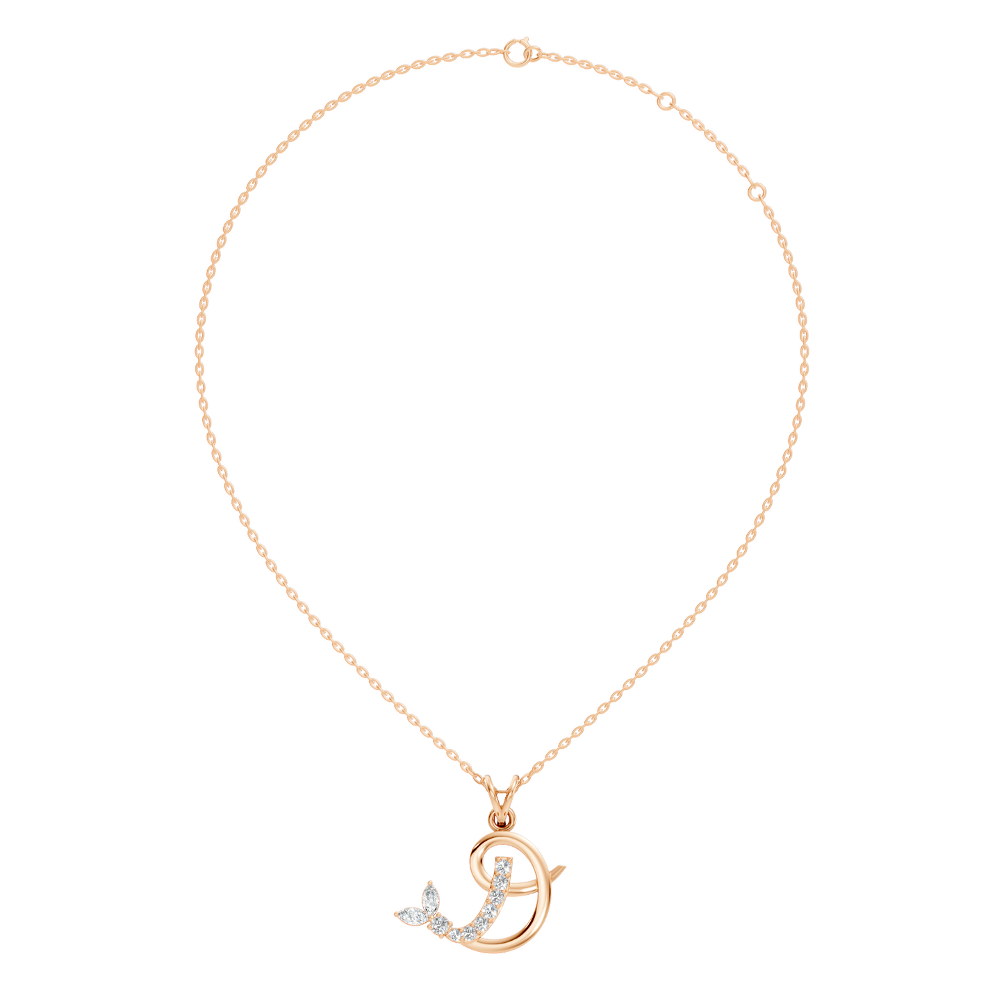 Leaf Swirl Lab-Grown Diamond Pendant 14K Rose GoldNecklace Elegant Nature-Inspired Jewelry