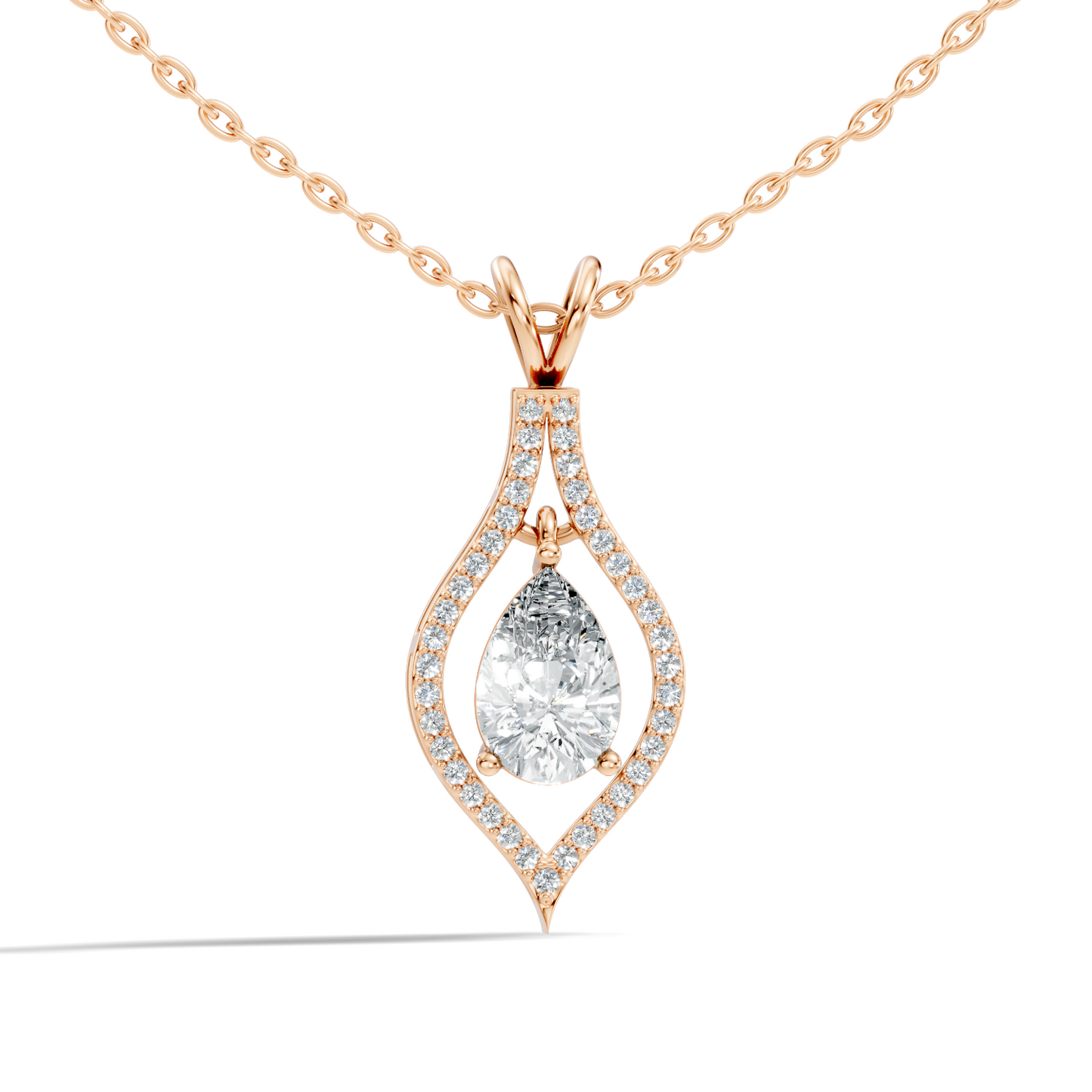 Pear & Round Shape Lab Grown Diamond 10k Solid Rose Gold Elegance Sparkle Diamond Pendant For You