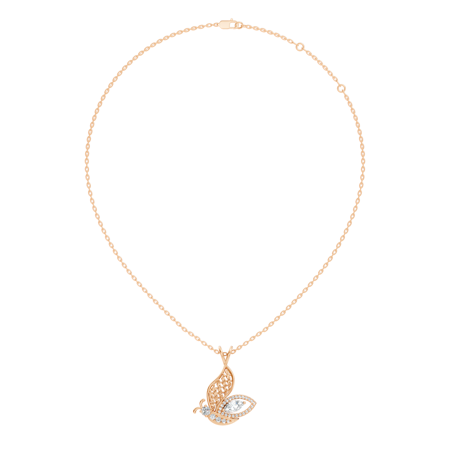 Butterfly Shape Marquise & Round Lab Grown 10k Solid Gold Elegance Minimalist Diamond Pendant For Women