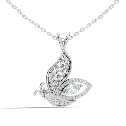 Butterfly Shape Marquise & Round Lab Grown 10k Solid Gold Elegance Minimalist Diamond Pendant For Women