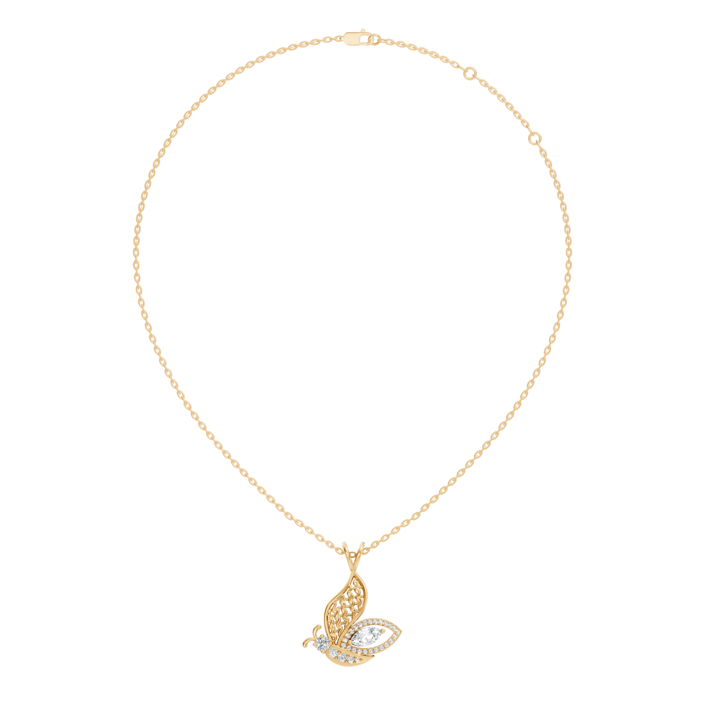 Butterfly Shape Marquise & Round Lab Grown 10k Solid Gold Elegance Minimalist Diamond Pendant For Women