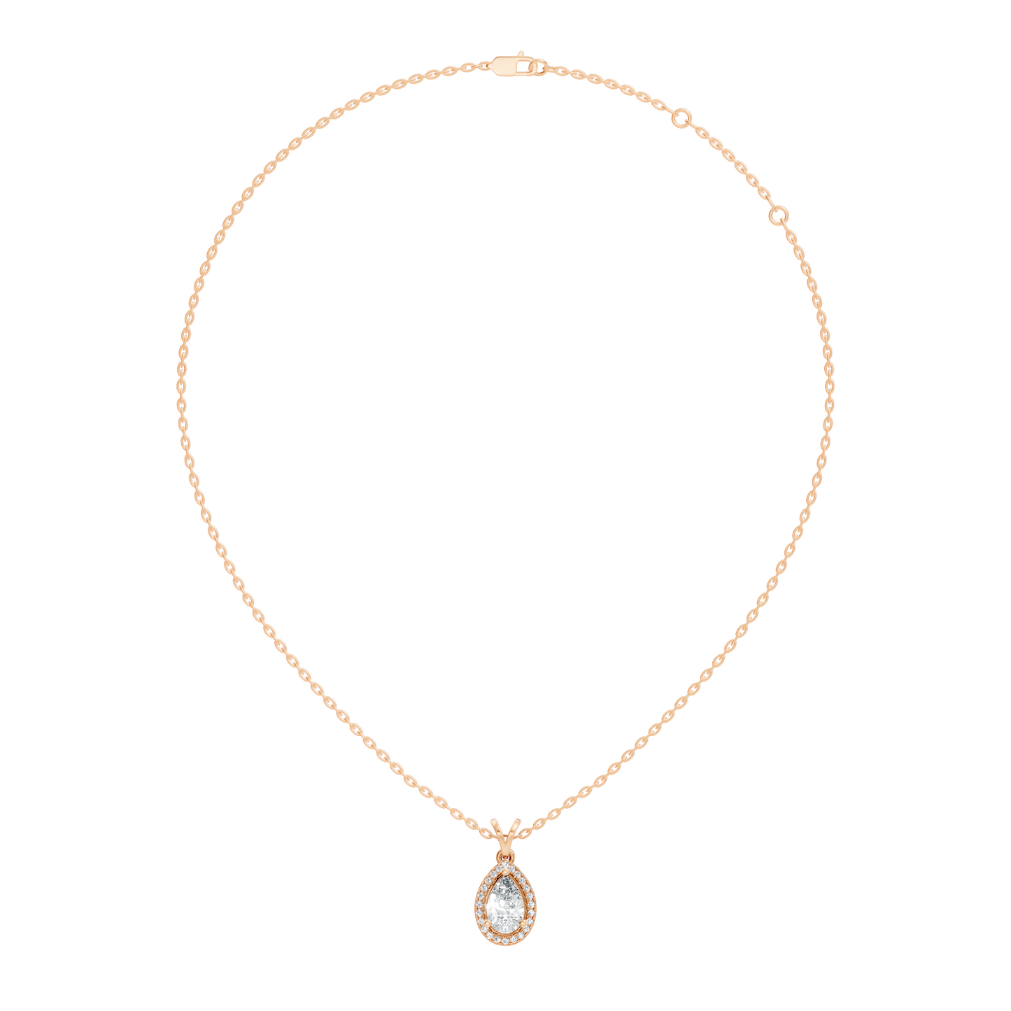 Round & Pear shape Lab Grown Diamond  10k Solid Rose Gold Sizzling Classic Diamond Pendant For Her