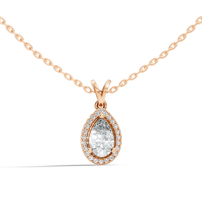 Round & Pear shape Lab Grown Diamond  10k Solid Rose Gold Sizzling Classic Diamond Pendant For Her