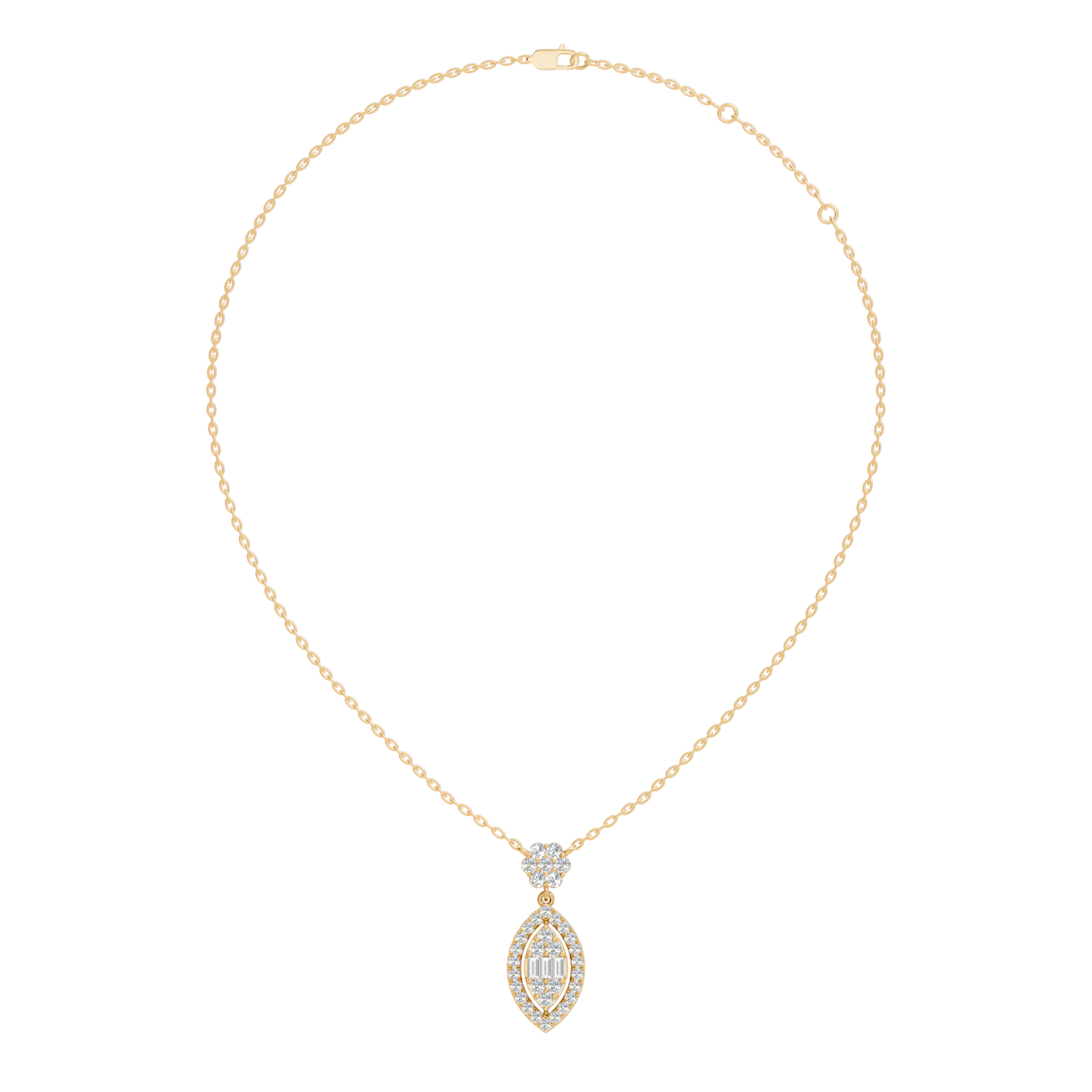 14K Solid Gold Pendant With 0.98 CT Lab-Grown baguette Or Round Diamond Minimalist Jewelry