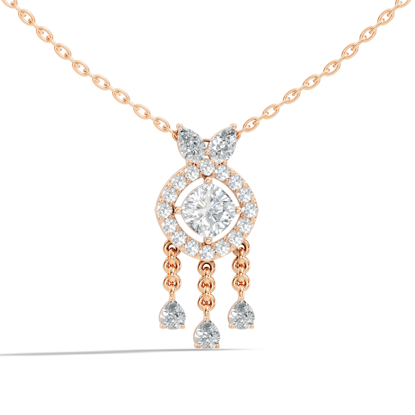 Labgrown Diamond Accent Halo Pendant Necklace With Round Cut in 14k Gold Teardrop Design