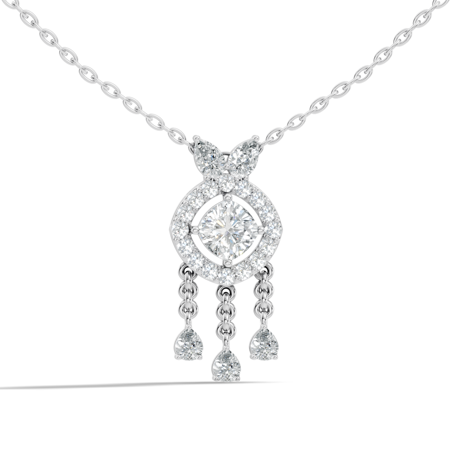 Labgrown Diamond Accent Halo Pendant Necklace With Round Cut in 14k Gold Teardrop Design