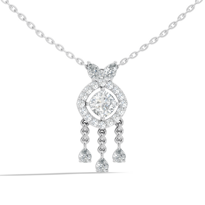 Labgrown Diamond Accent Halo Pendant Necklace With Round Cut in 14k Gold Teardrop Design