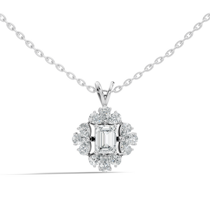 Vintage Labgrown Diamond Pendant with Emerald Cut Center & Pear Side Diamonds Gift For Her