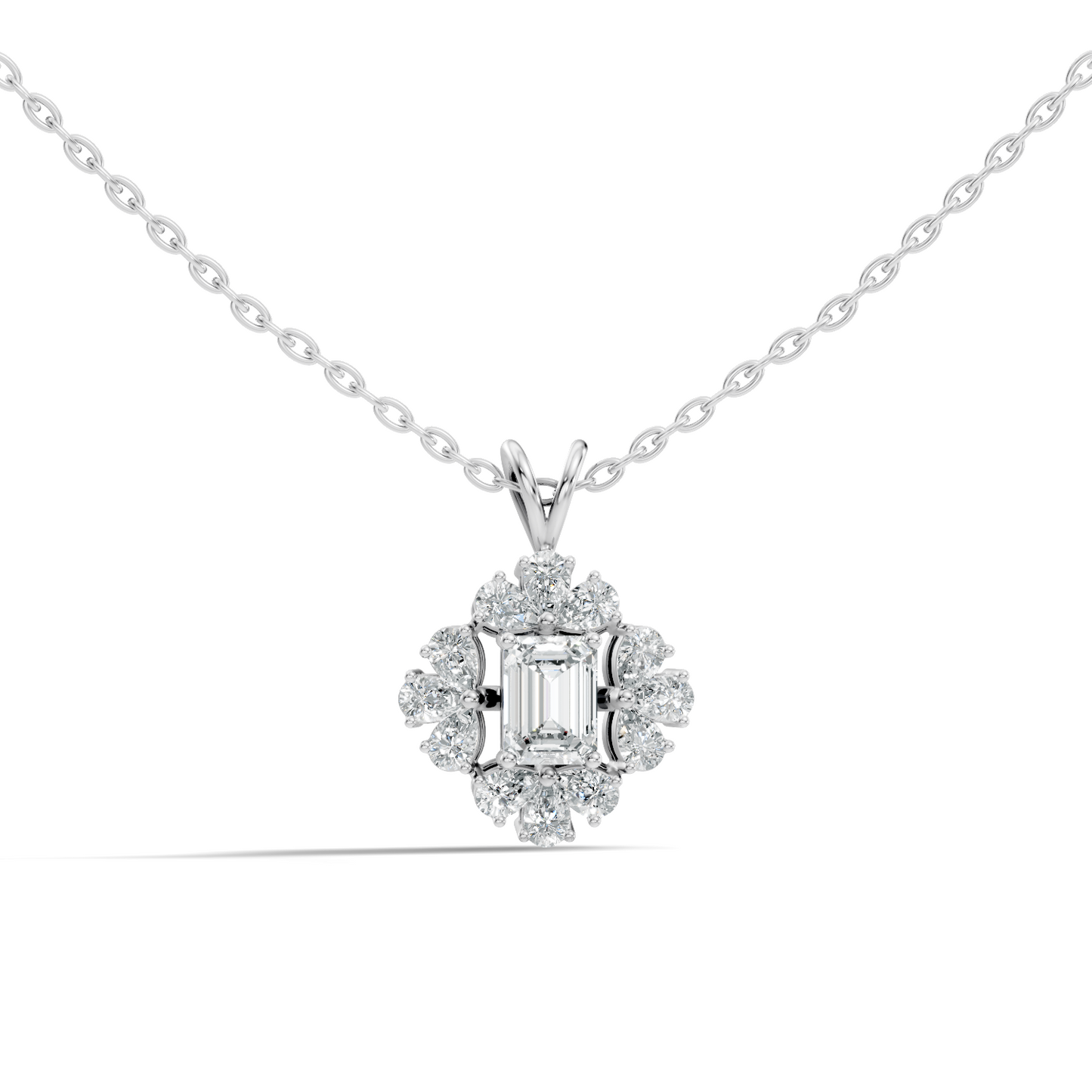 Vintage Labgrown Diamond Pendant with Emerald Cut Center & Pear Side Diamonds Gift For Her