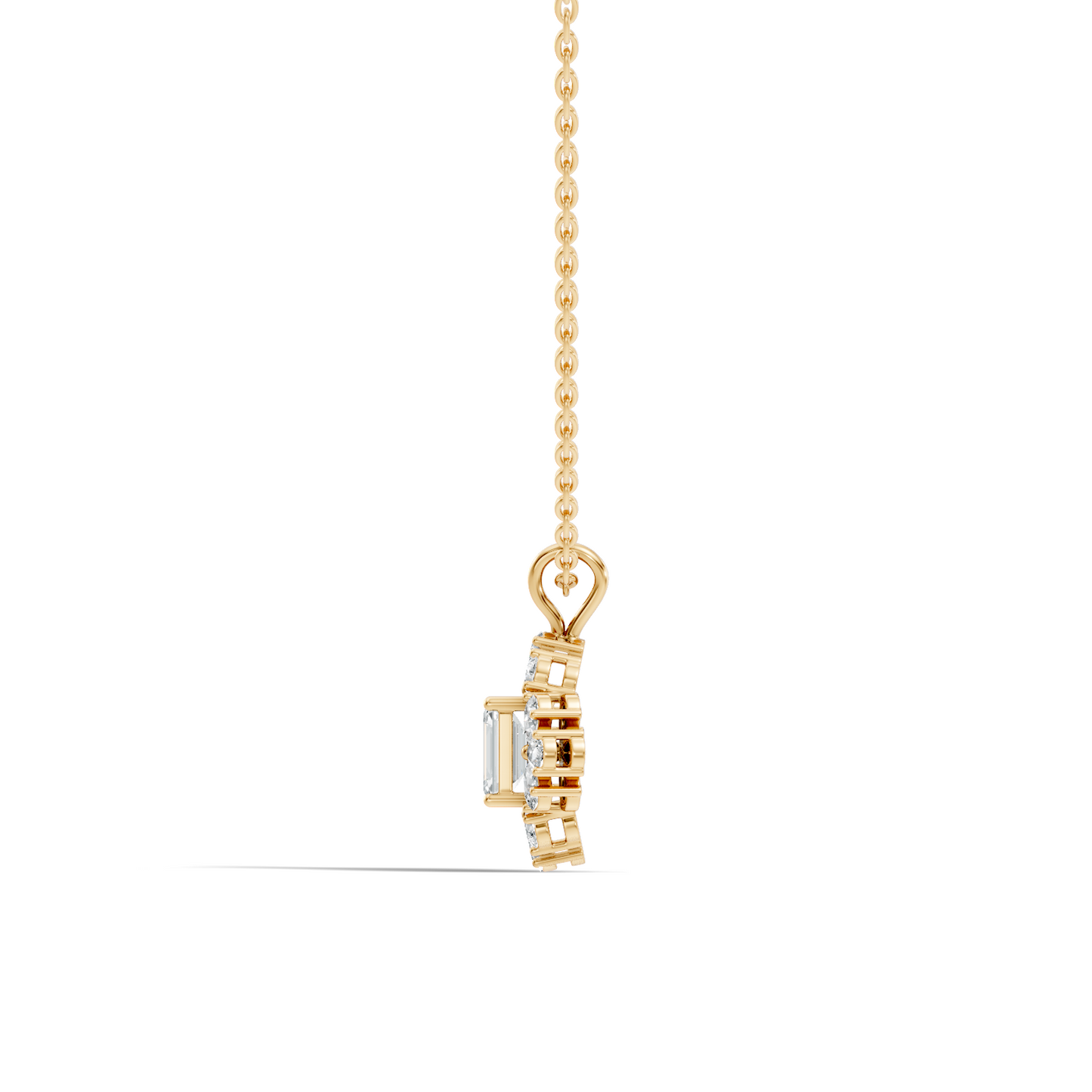 Vintage Labgrown Diamond Pendant with Emerald Cut Center & Pear Side Diamonds Gift For Her
