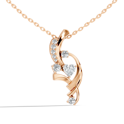14K Solid Gold Heart Cut Diamond Pendant Round Handcrafted Necklace Gift For Her