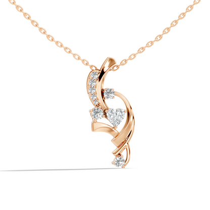 14K Solid Gold Heart Cut Diamond Pendant Round Handcrafted Necklace Gift For Her