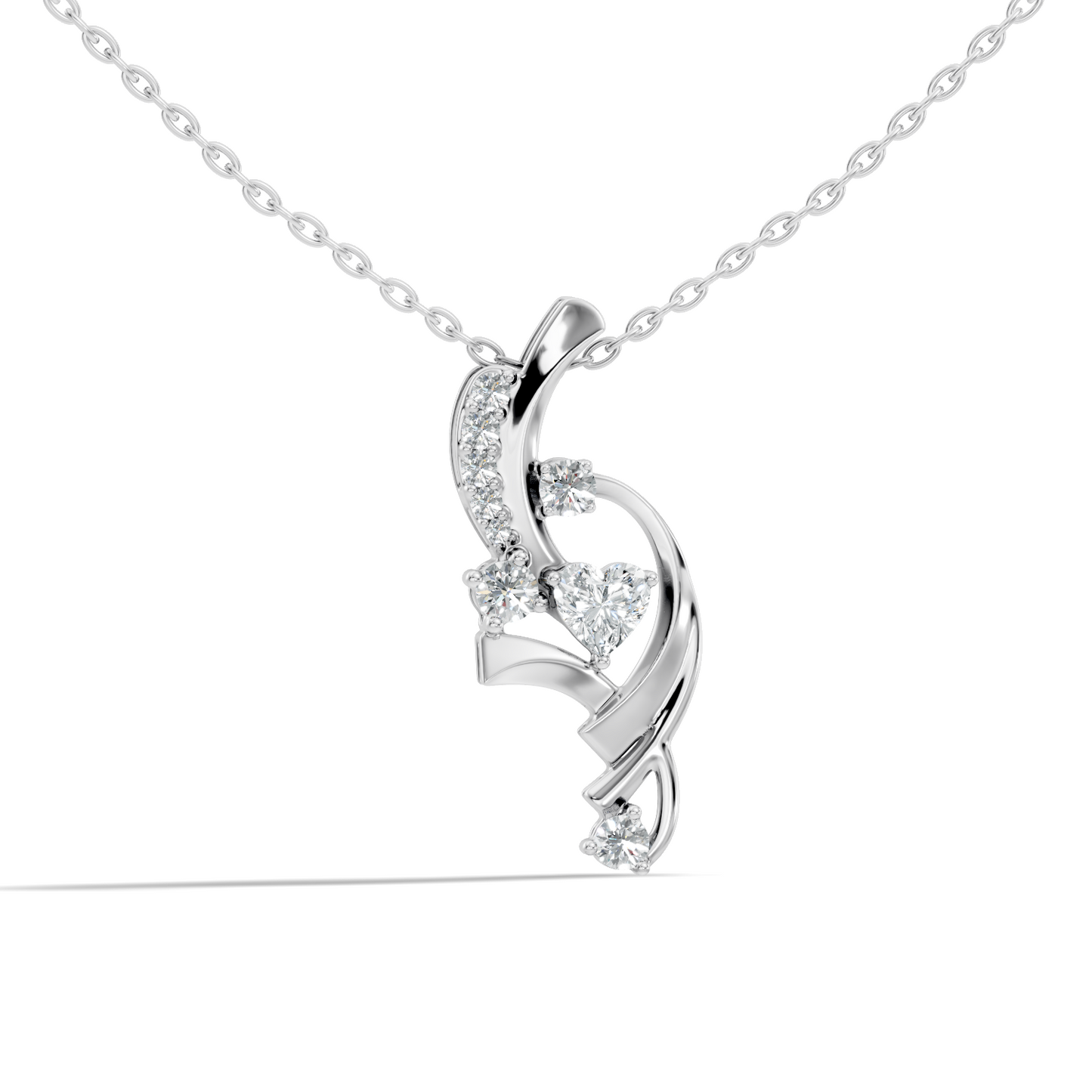 14K Solid Gold Heart Cut Diamond Pendant Round Handcrafted Necklace Gift For Her