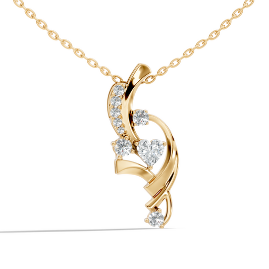 14K Solid Gold Heart Cut Diamond Pendant Round Handcrafted Necklace Gift For Her