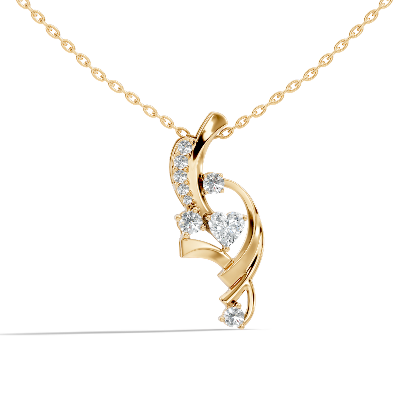 14K Solid Gold Heart Cut Diamond Pendant Round Handcrafted Necklace Gift For Her