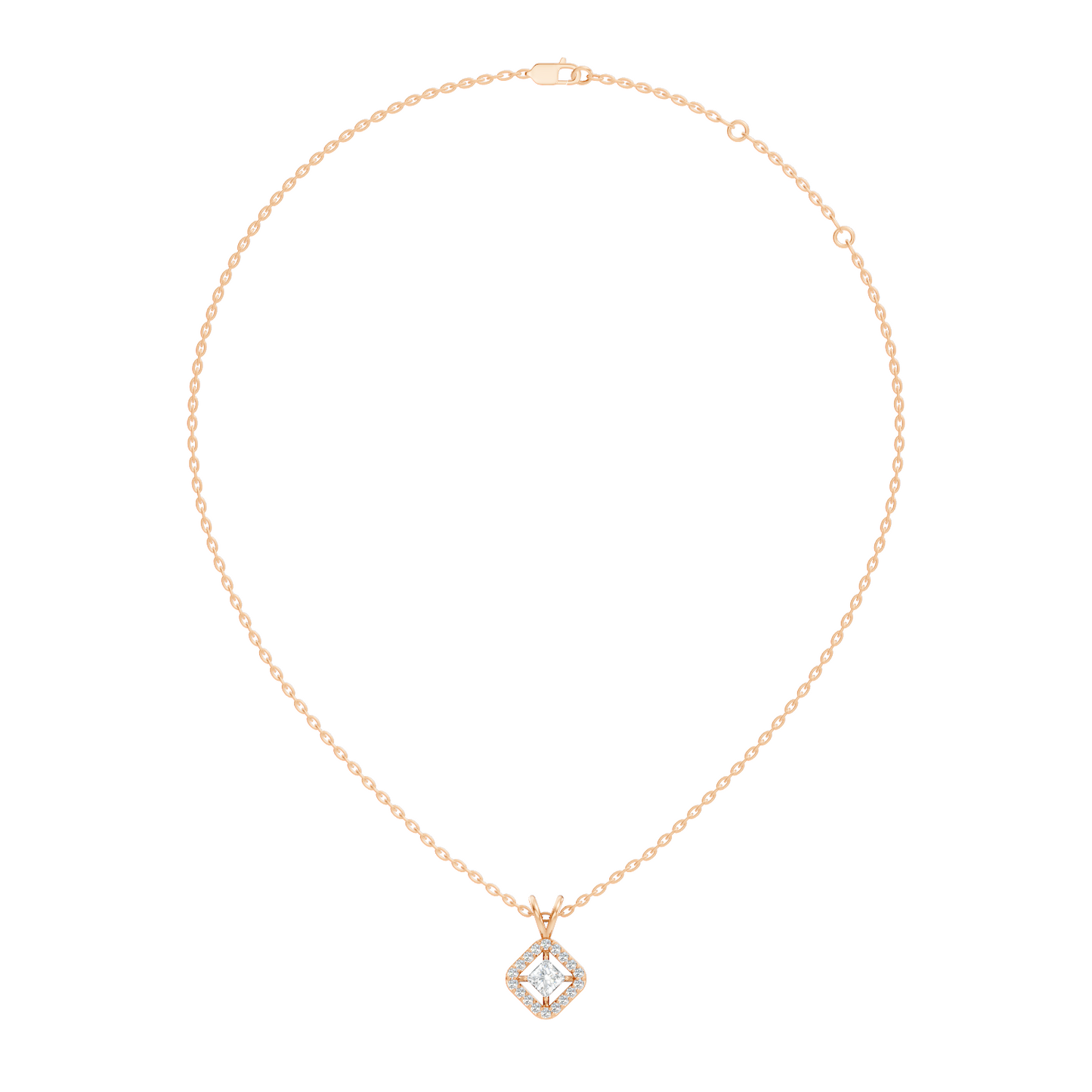 Colorless Lab Diamond Princess Cut Pendant Necklace 0.45 Ct Round Accent Gift for Her