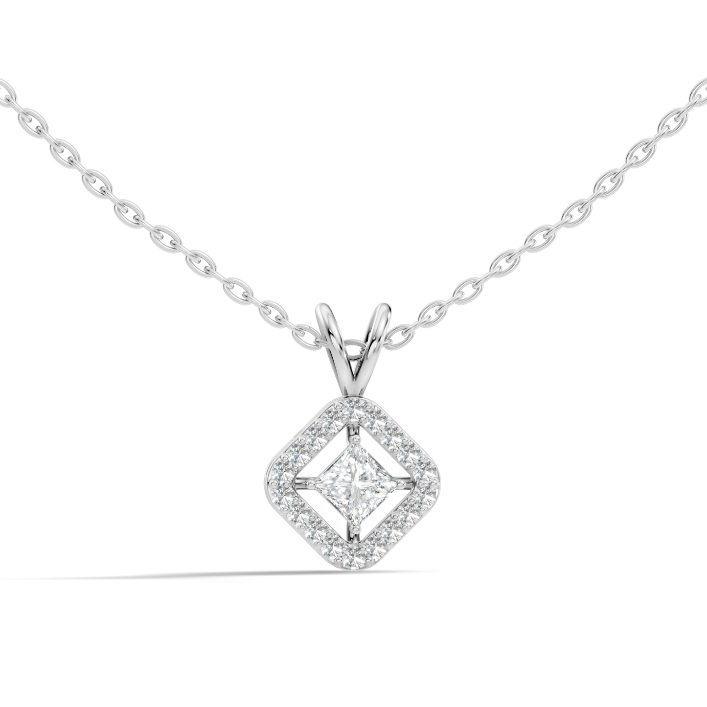Colorless Lab Diamond Princess Cut Pendant Necklace 0.45 Ct Round Accent Gift for Her