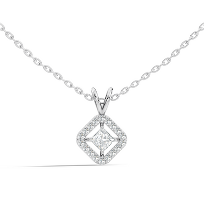 Colorless Lab Diamond Princess Cut Pendant Necklace 0.45 Ct Round Accent Gift for Her