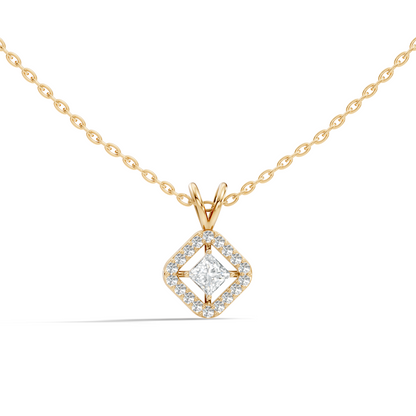 Colorless Lab Diamond Princess Cut Pendant Necklace 0.45 Ct Round Accent Gift for Her