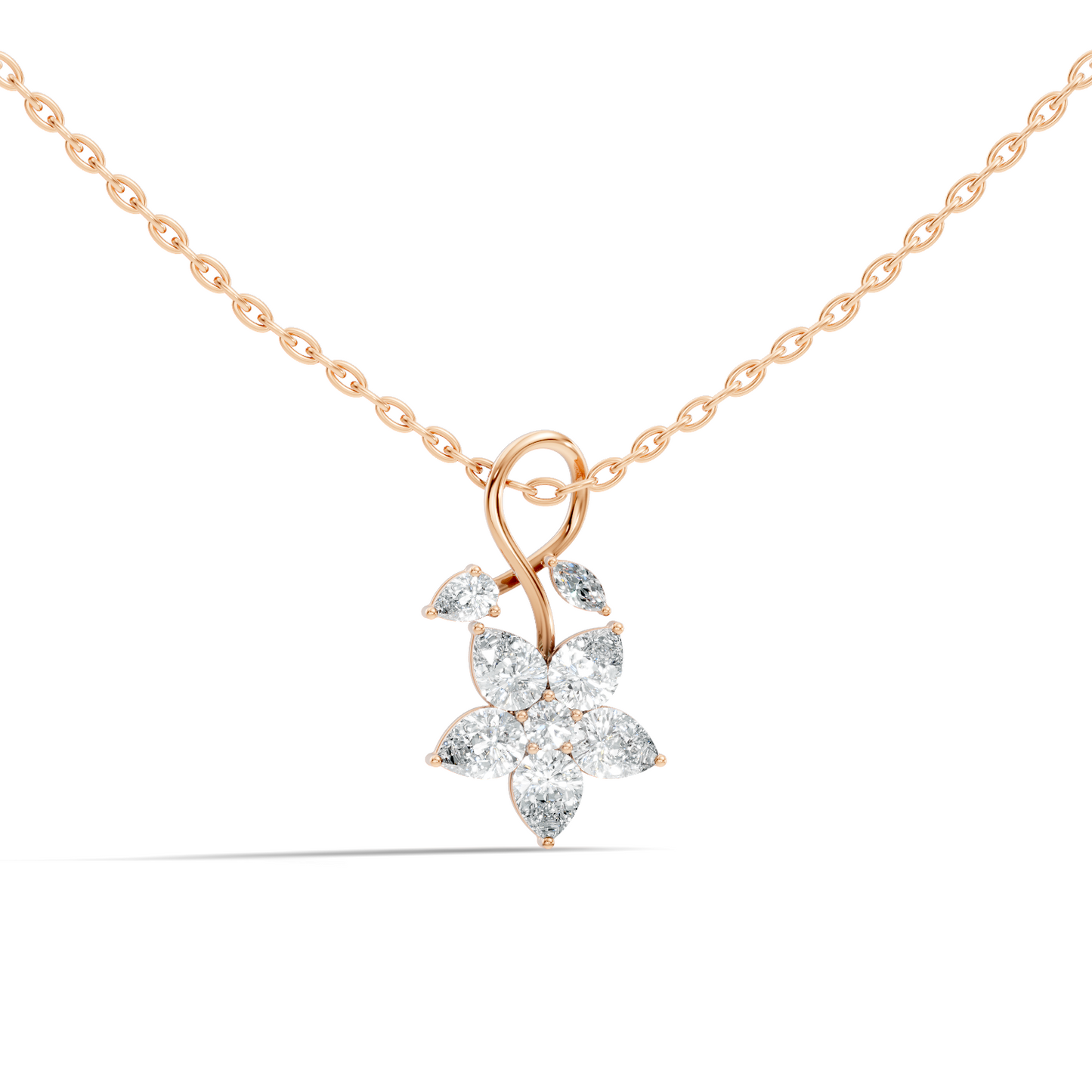 1.24 CT Lab Grown Marquise/Pear Diamond Pendant Floral Inspired Jewelry In 14K Solid Gold