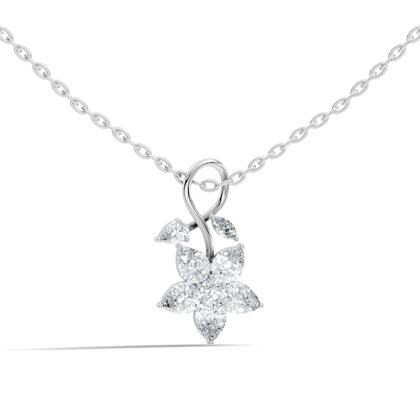 1.24 CT Lab Grown Marquise/Pear Diamond Pendant Floral Inspired Jewelry In 14K Solid Gold