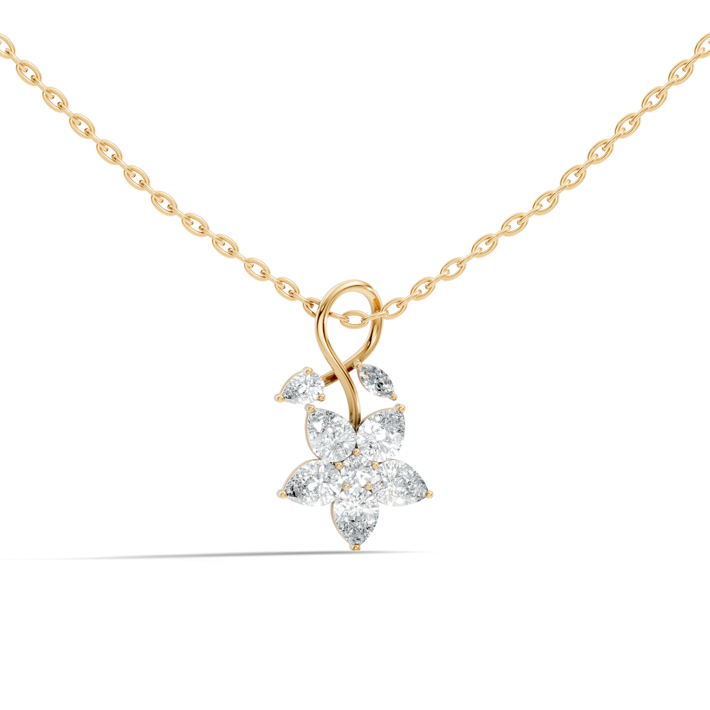 1.24 CT Lab Grown Marquise/Pear Diamond Pendant Floral Inspired Jewelry In 14K Solid Gold