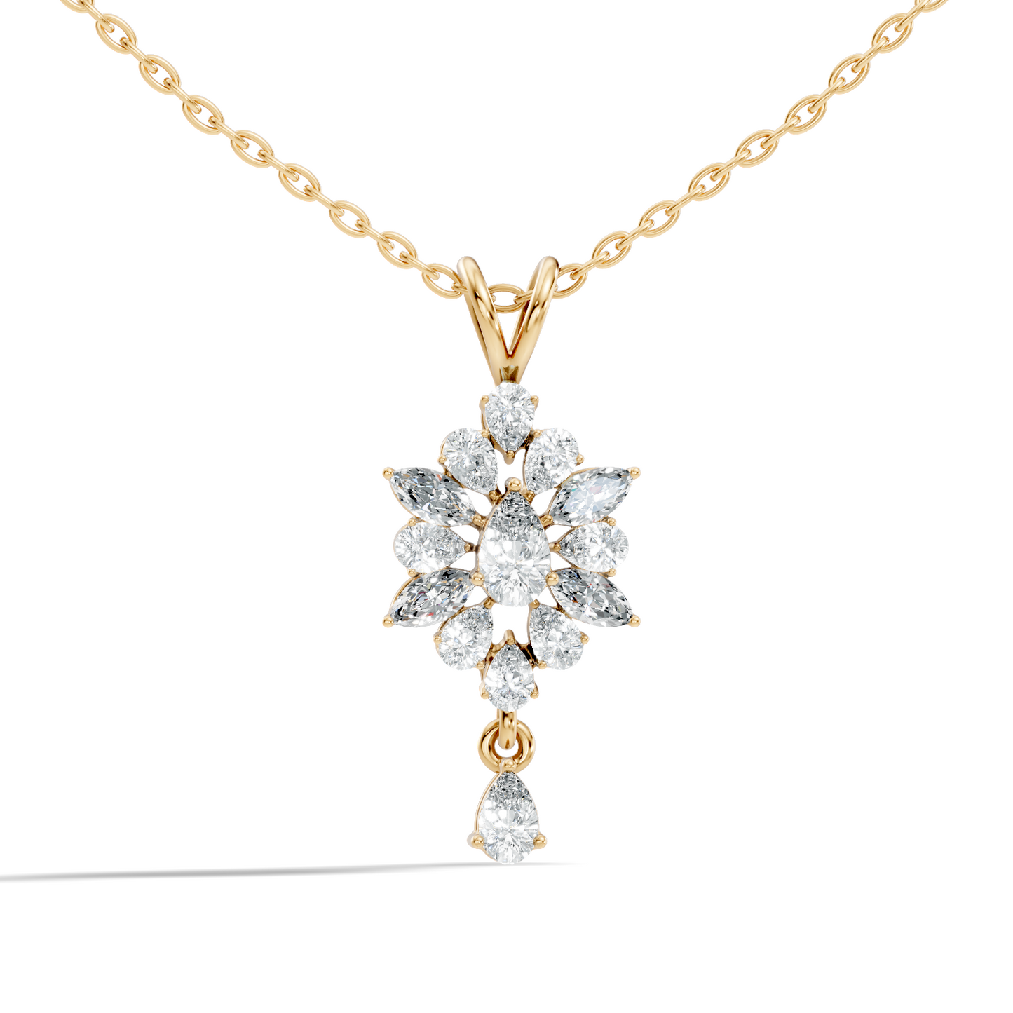 14K Solid Yellow Gold Pendant with 1.87 CT Lab-Grown Pear or Marquise Cut Diamond