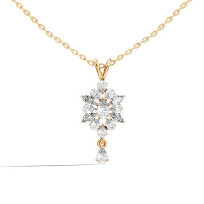 14K Solid Yellow Gold Pendant with 1.87 CT Lab-Grown Pear or Marquise Cut Diamond