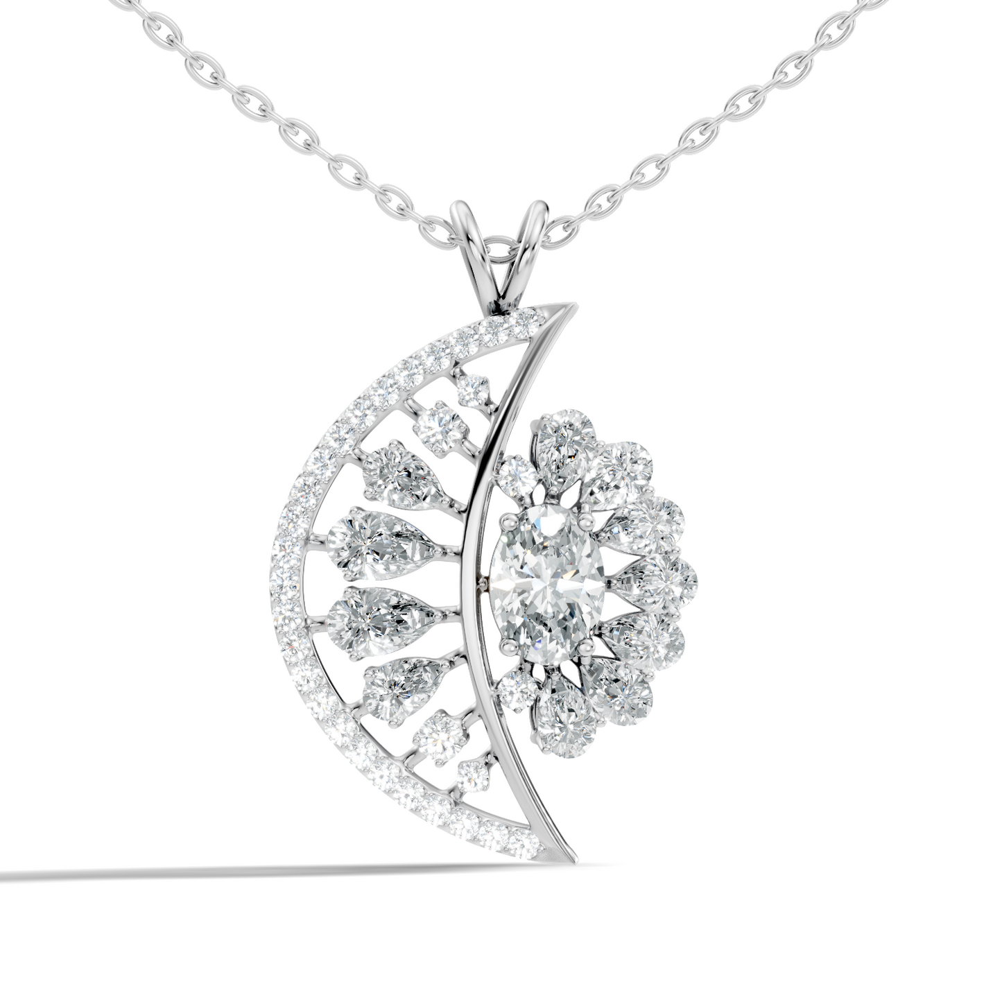 Vintage White Gold Diamond Pendant 3.25 CT Lab-Grown Pear & Oval Diamonds