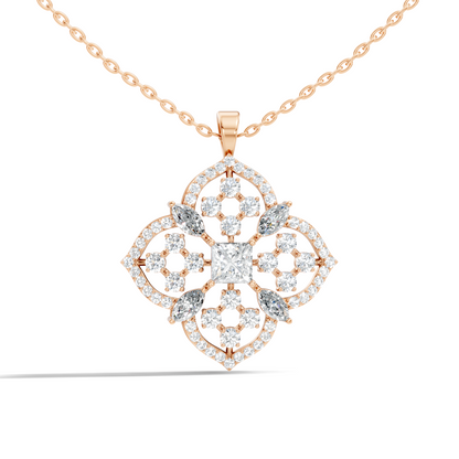 Handcrafted Marquise and Princess Diamond Gold Pendant Special Gift For Her In 14K Solid Gold